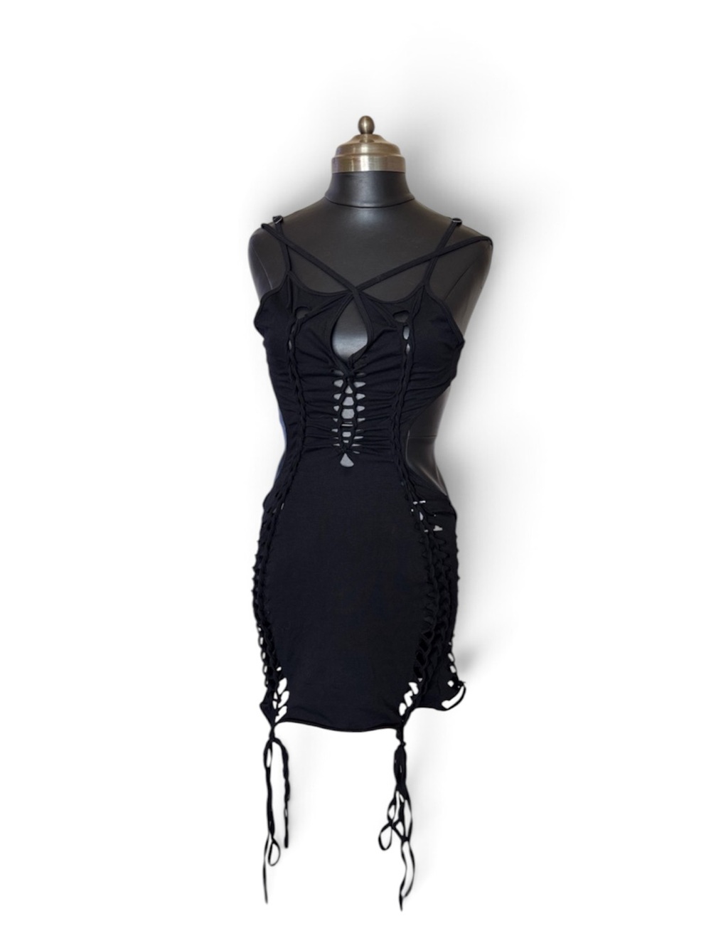 Darker Wavs dolls kill … Black Strappy Lace-Up Mini Dress with Side Tie Details